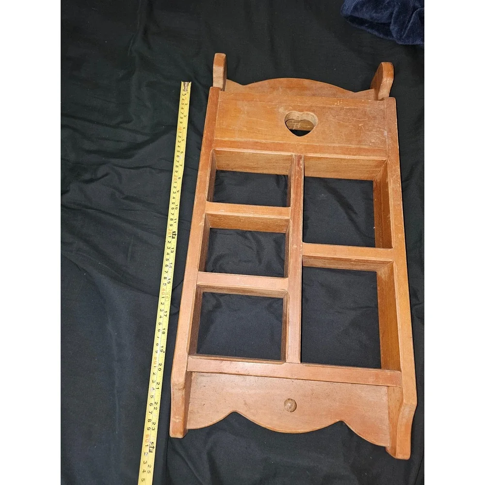 Vintage Wooden Wall Shelf Heart Cutout Country Farmhouse Shadow Box Cubby 24in
